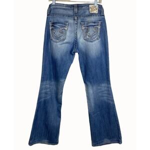 Big Star Maddie Blue Distressed Mid Rise Bootcut Jean Women Sz 28 Embroidered